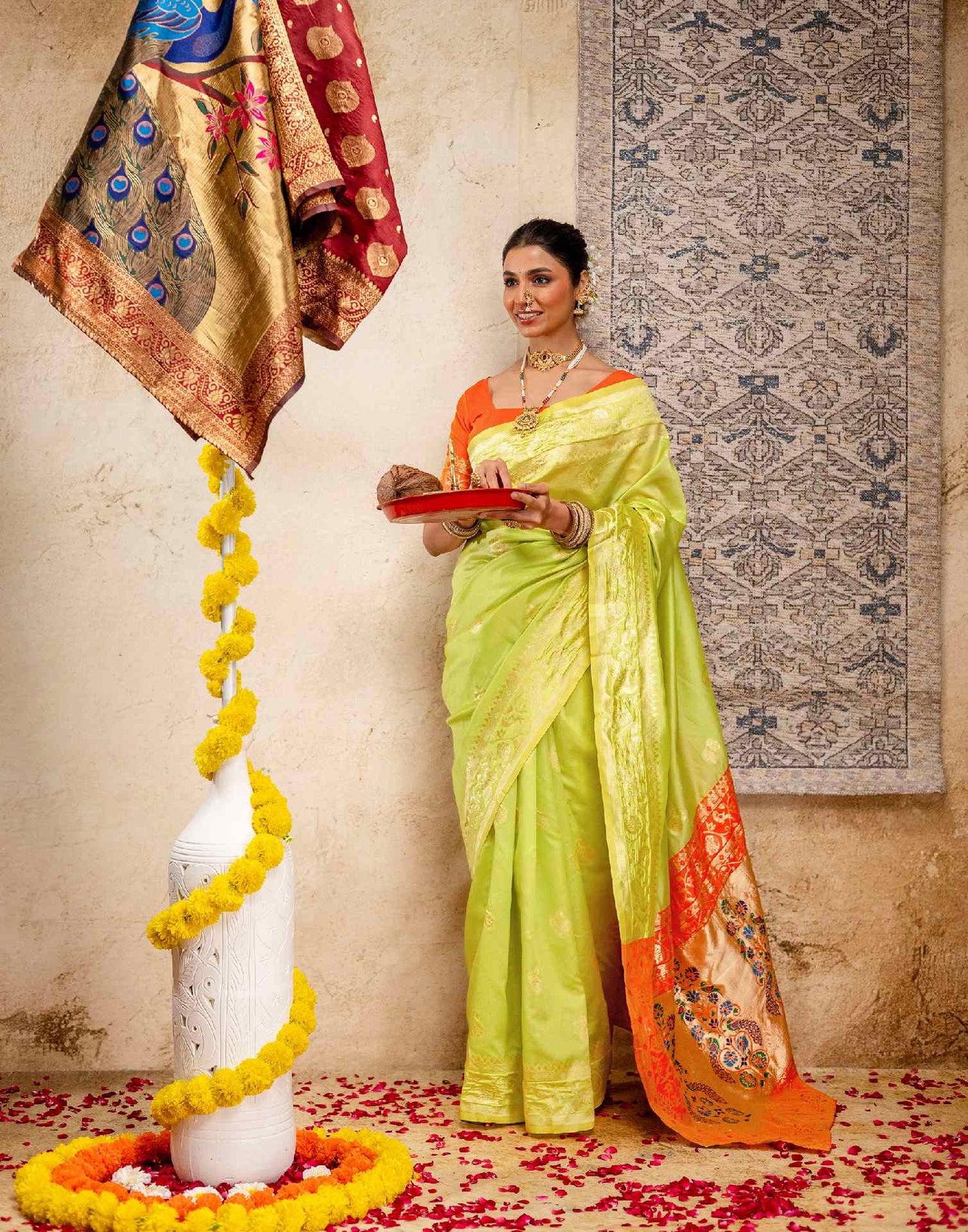 Lime Green Silk Woven Paithani Saree