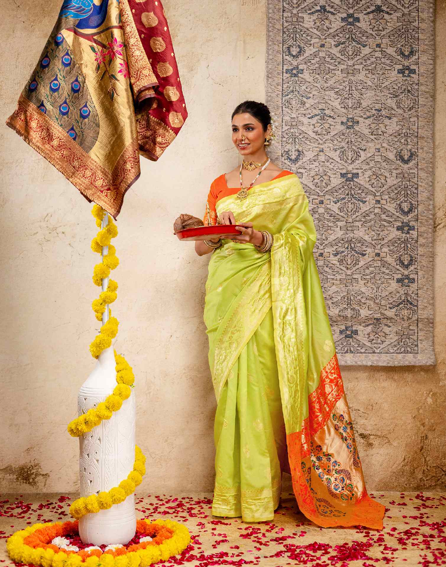 Lime Green Silk Woven Paithani Saree