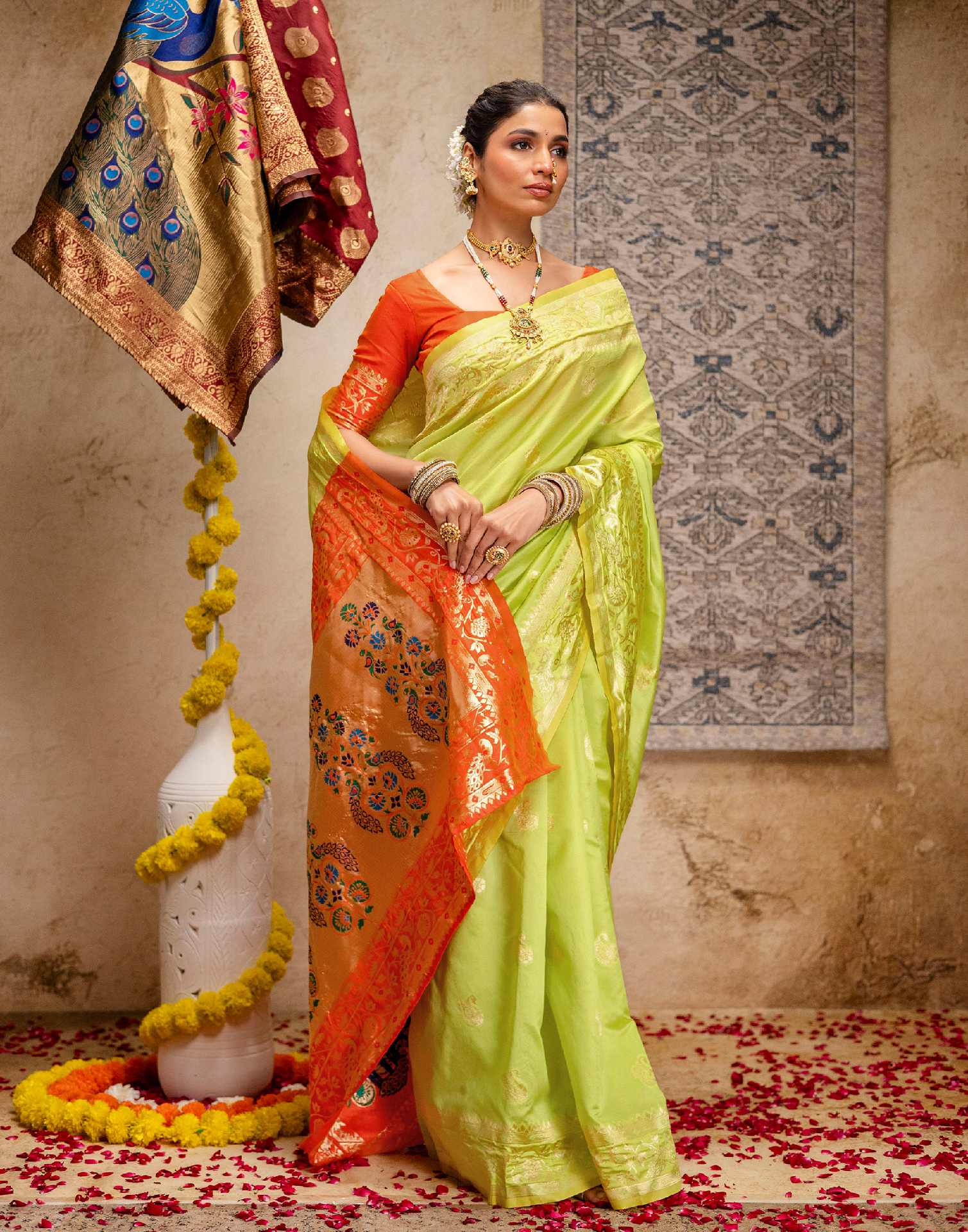 Lime Green Silk Woven Paithani Saree