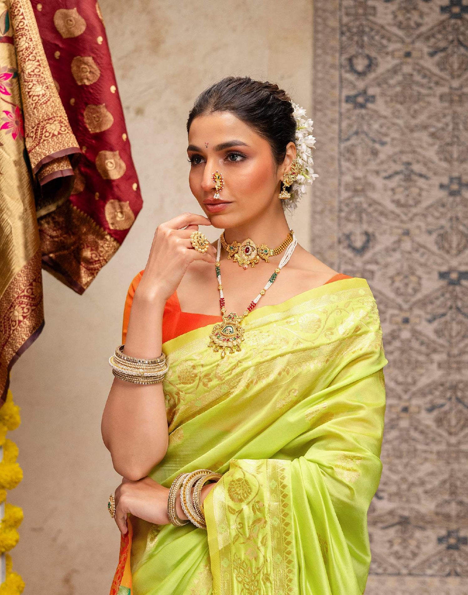 Lime Green Silk Woven Paithani Saree