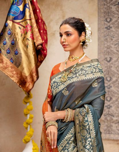 Rama Green Silk Woven Paithani Saree