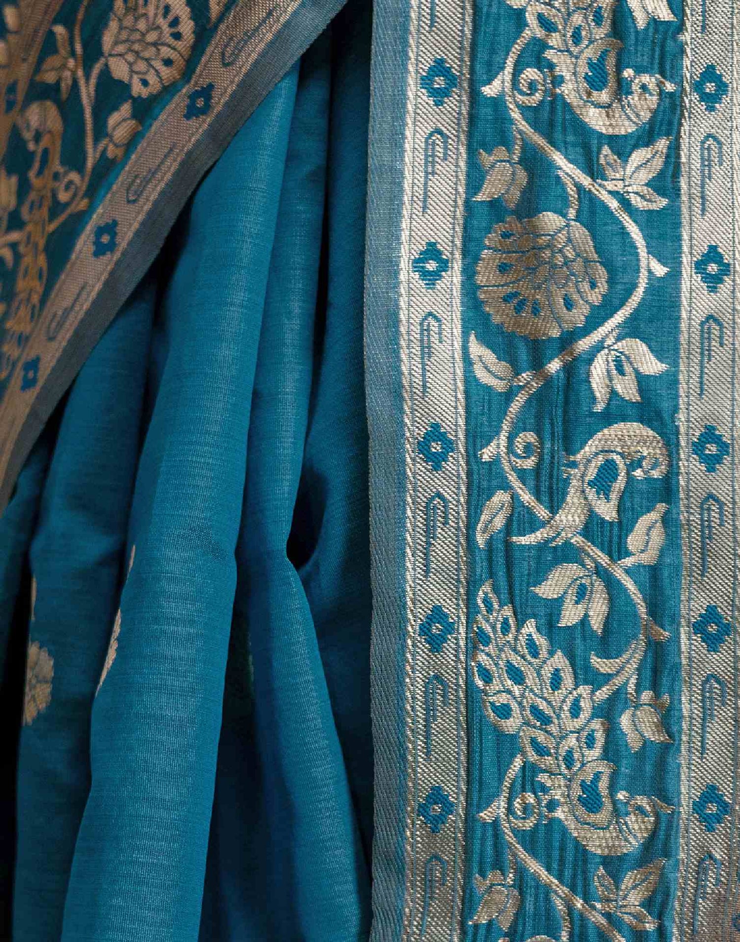 Teal Blue Silk Woven Paithani Saree