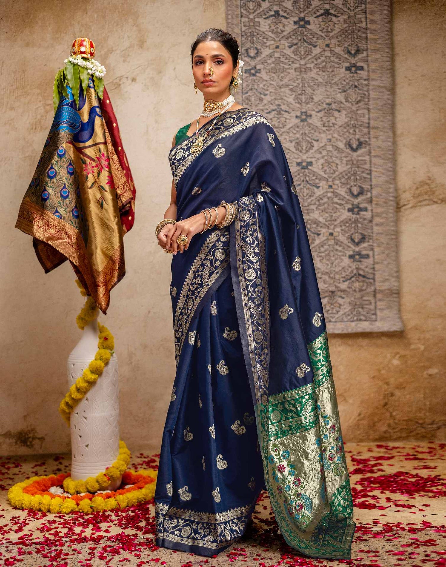 Navy Blue Silk Woven Paithani Saree