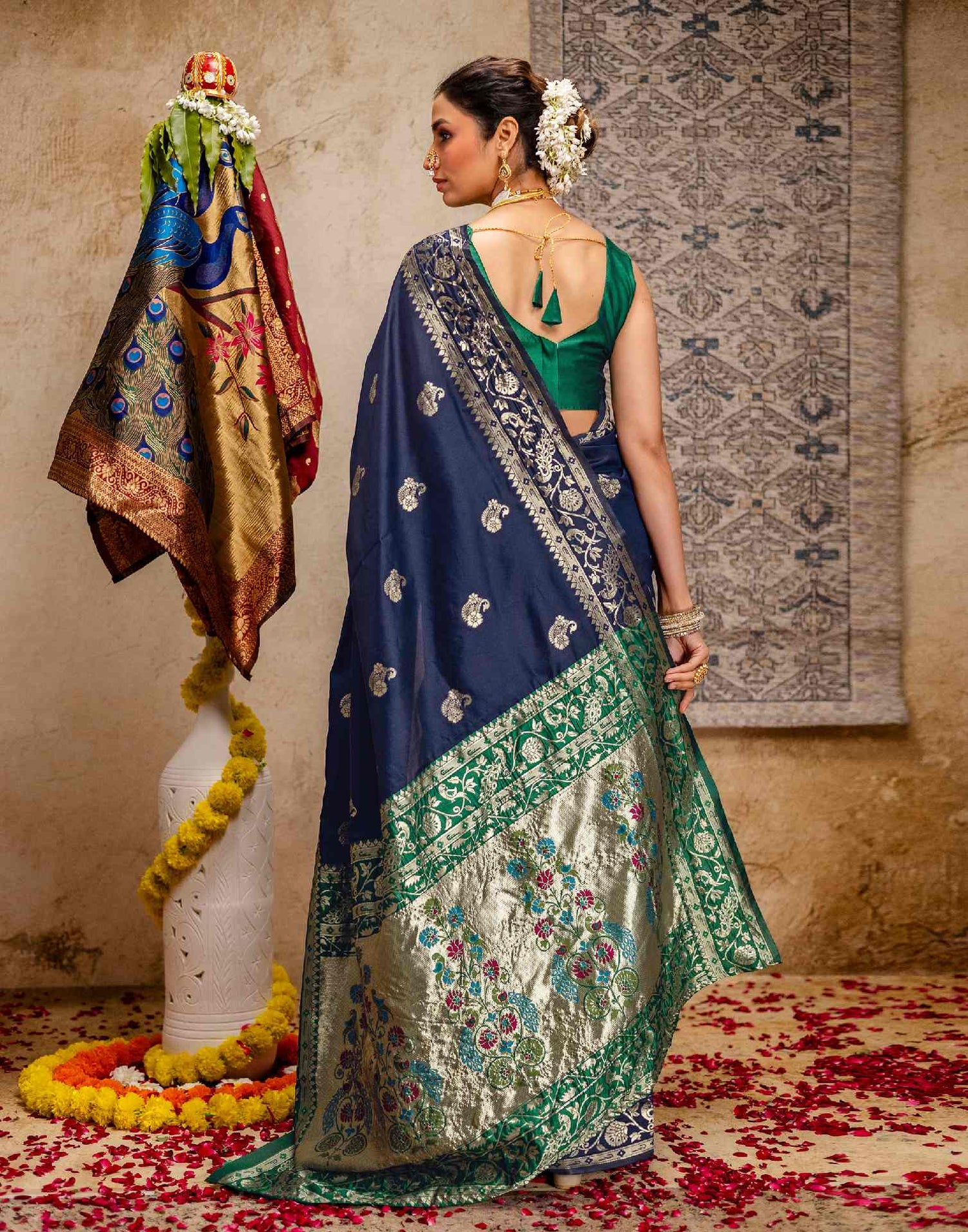 Navy Blue Silk Woven Paithani Saree