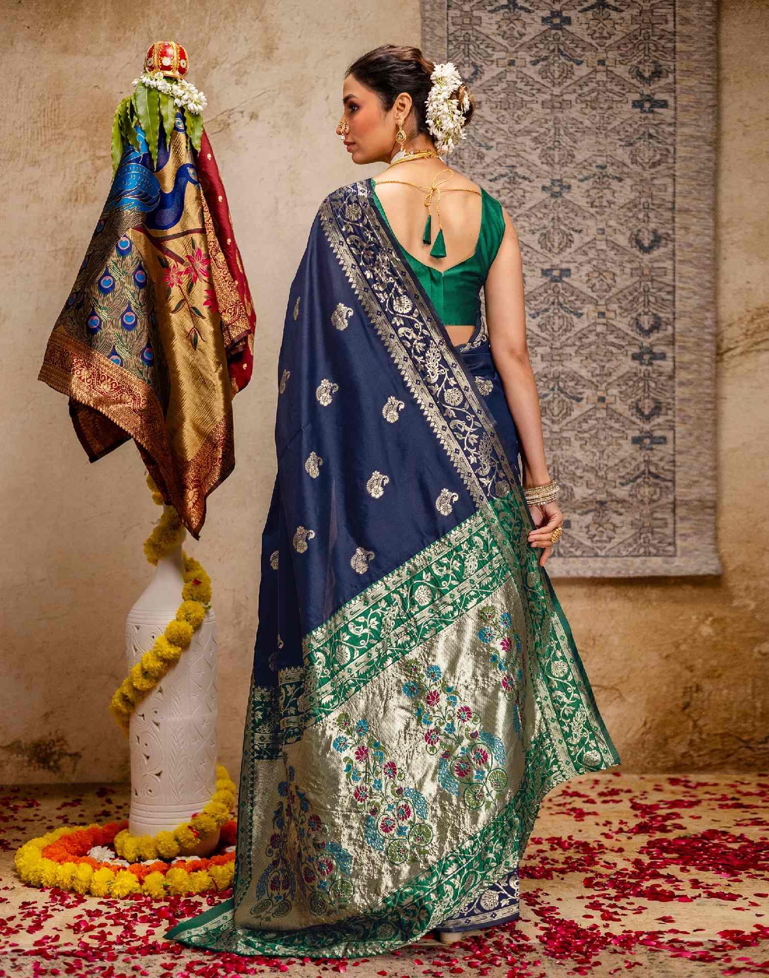 Navy Blue Silk Woven Paithani Saree