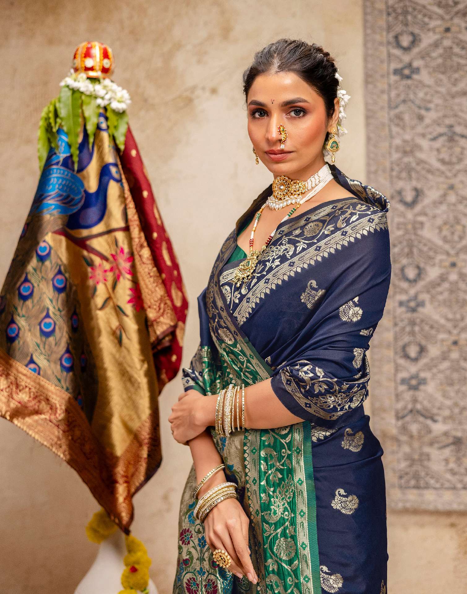 Navy Blue Silk Woven Paithani Saree