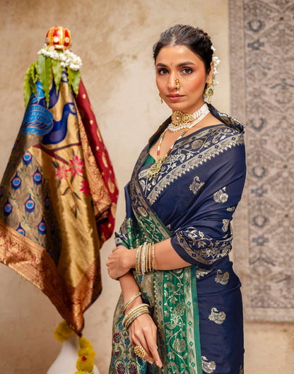 Navy Blue Silk Woven Paithani Saree