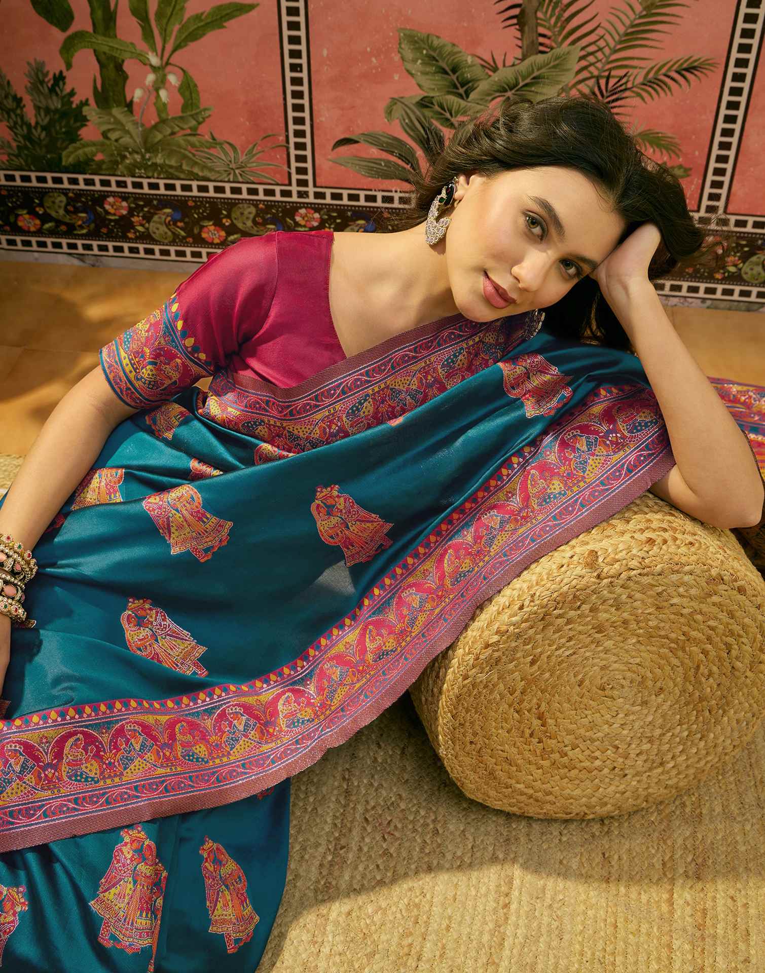 Teal Blue Silk Woven Kalamkari Saree