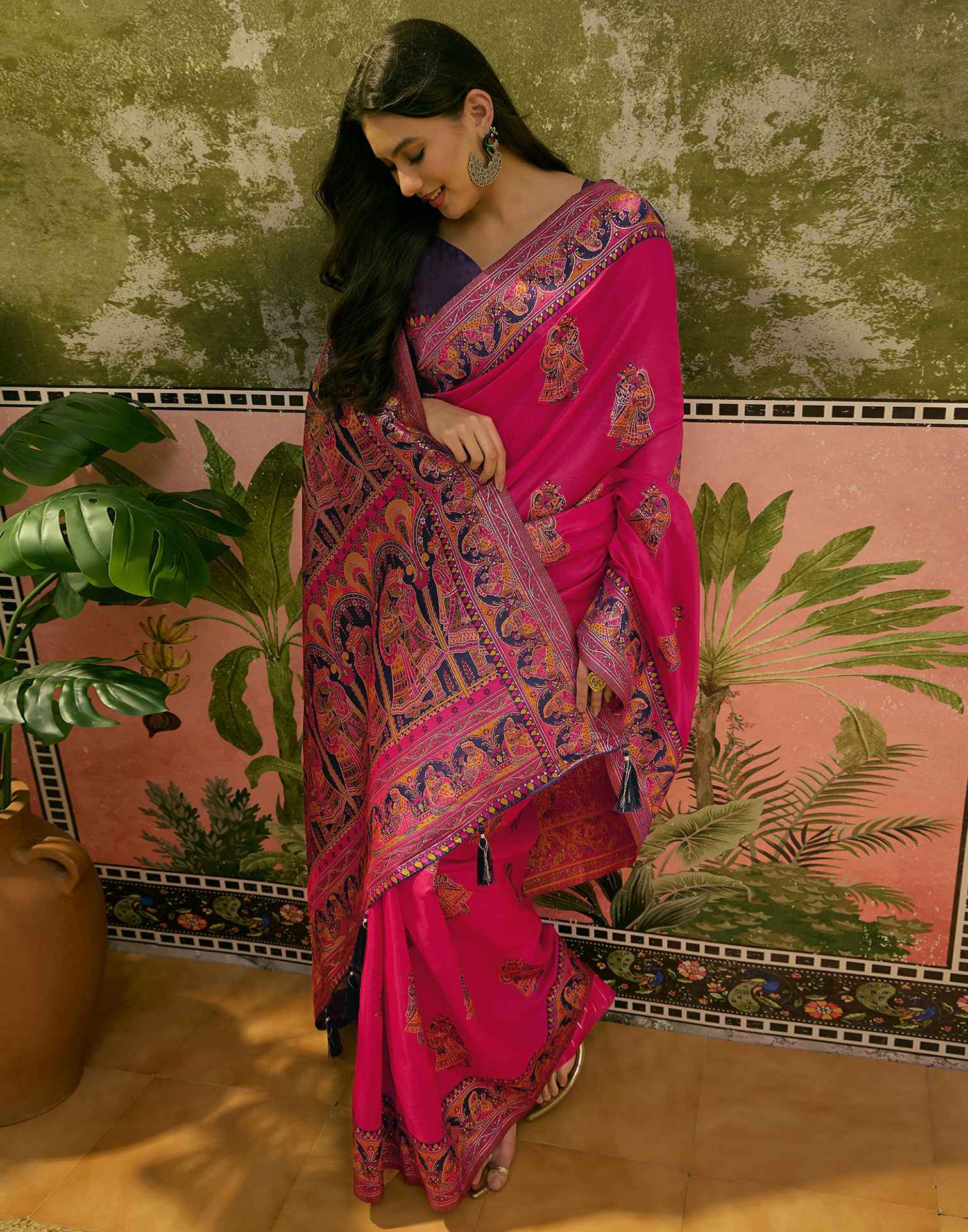 Pink Silk Woven Kalamkari Saree