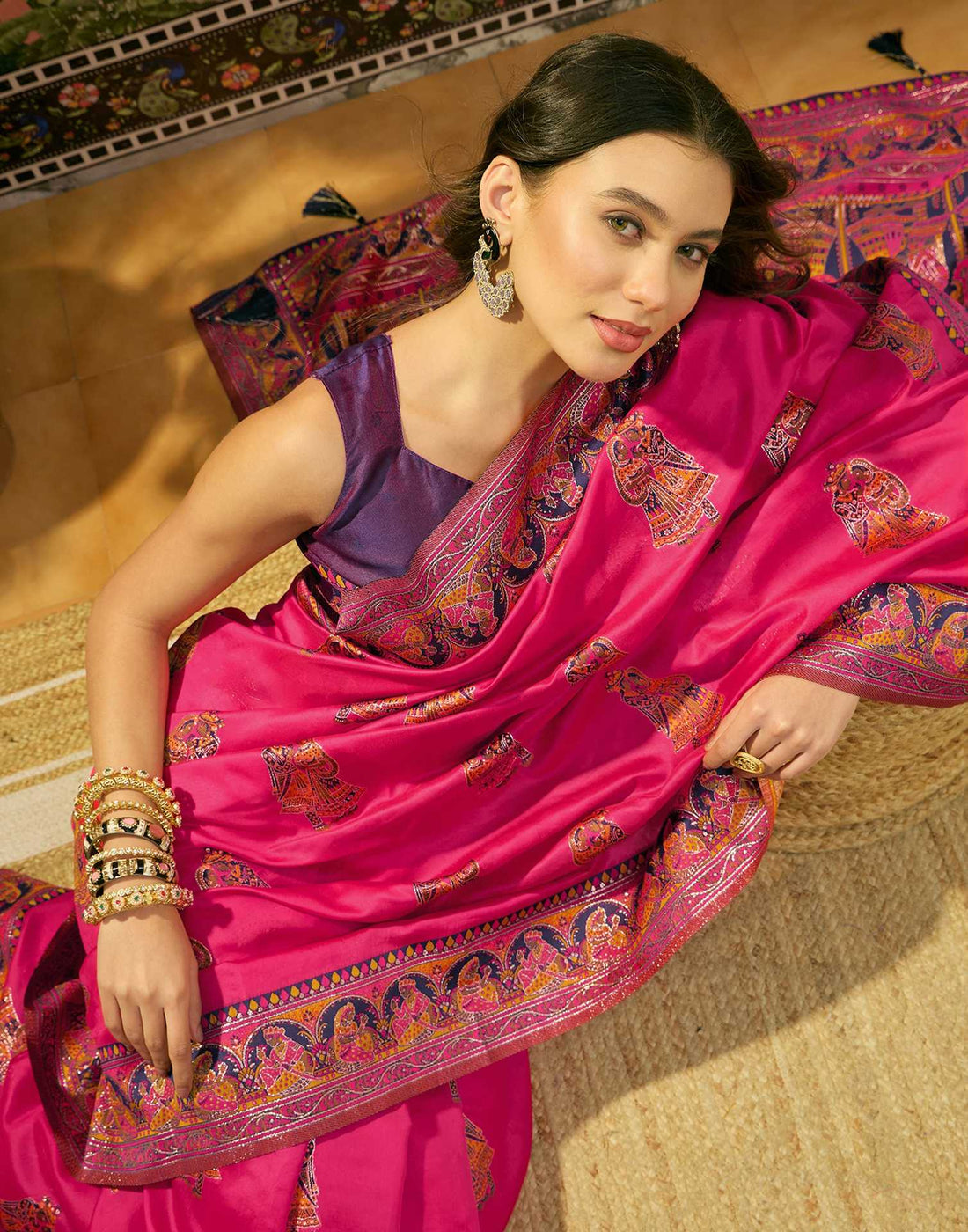 Pink Silk Woven Kalamkari Saree