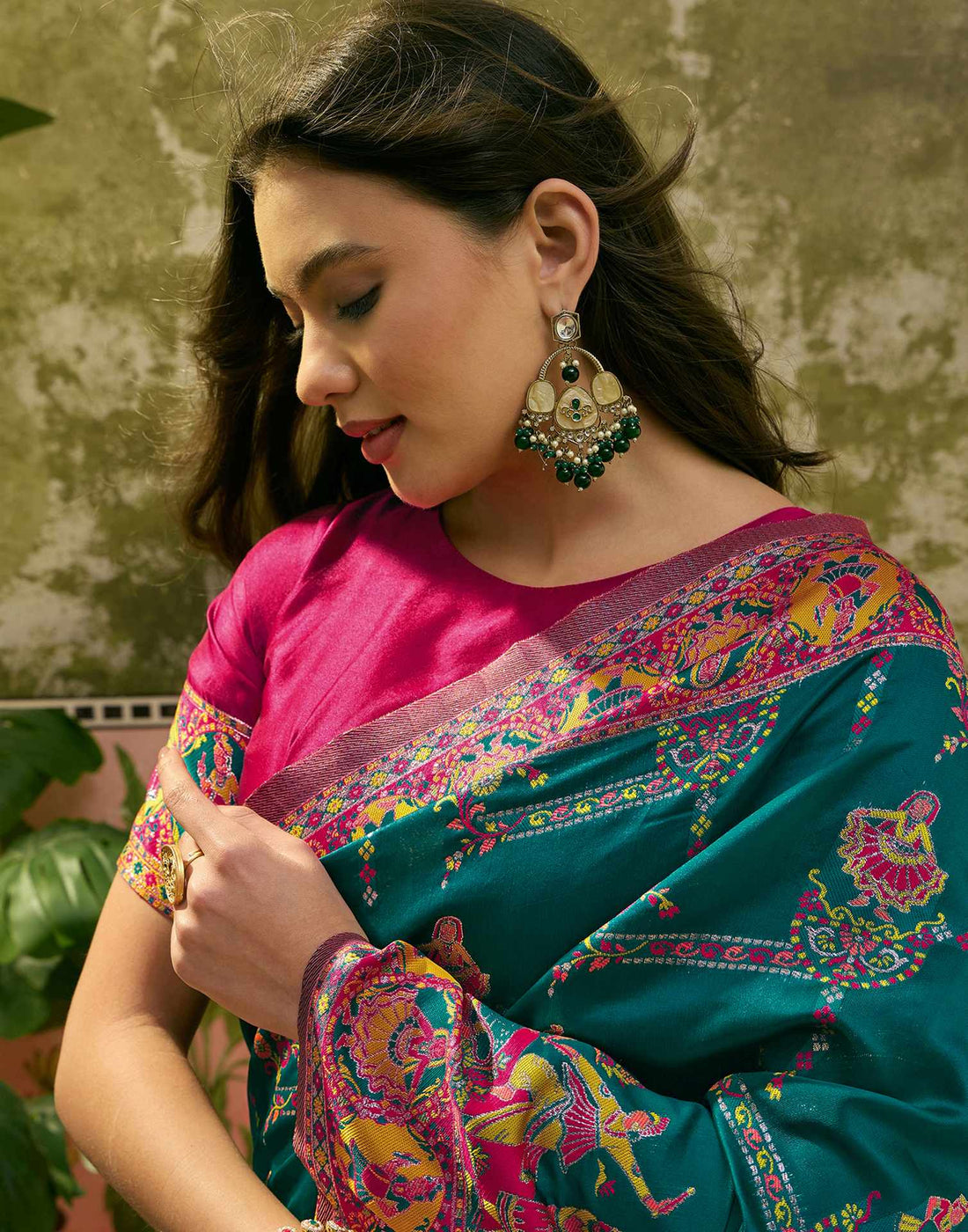 Teal Green Silk Woven Kalamkari Saree