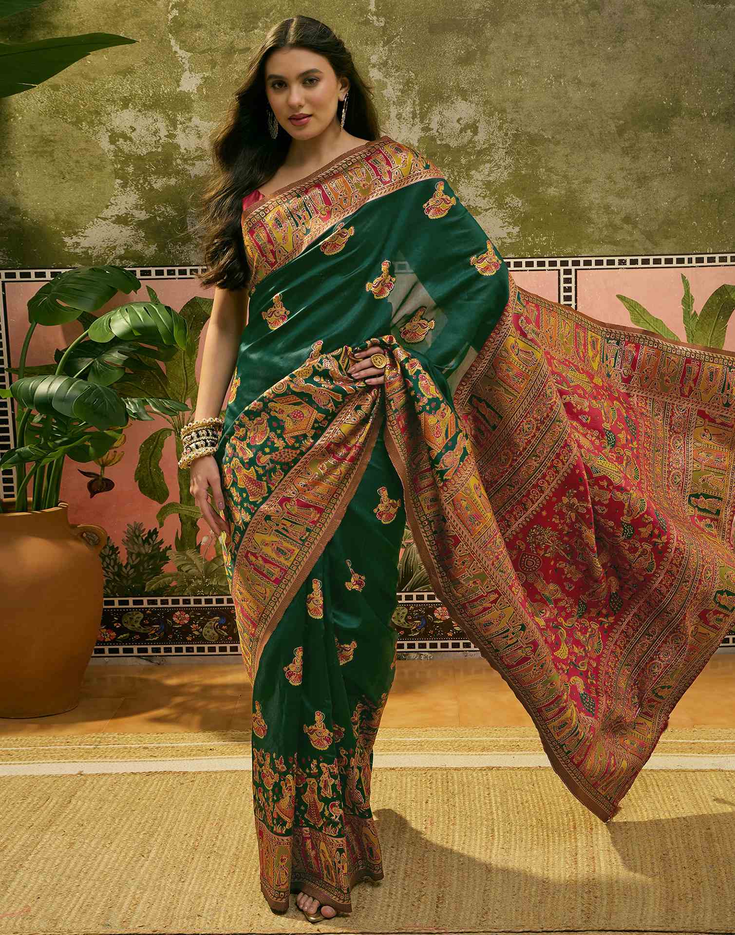 Green Silk Woven Kalamkari Saree