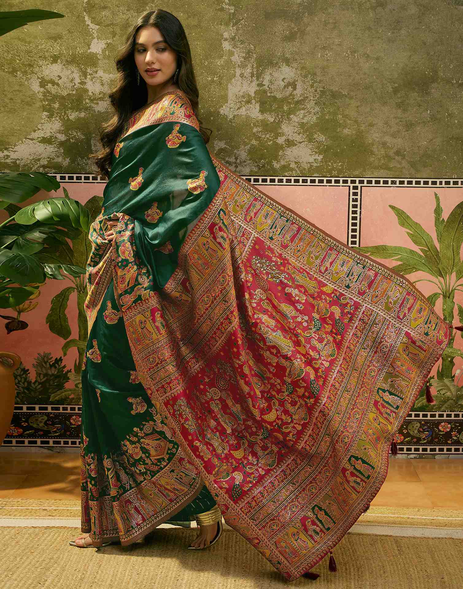 Green Silk Woven Kalamkari Saree