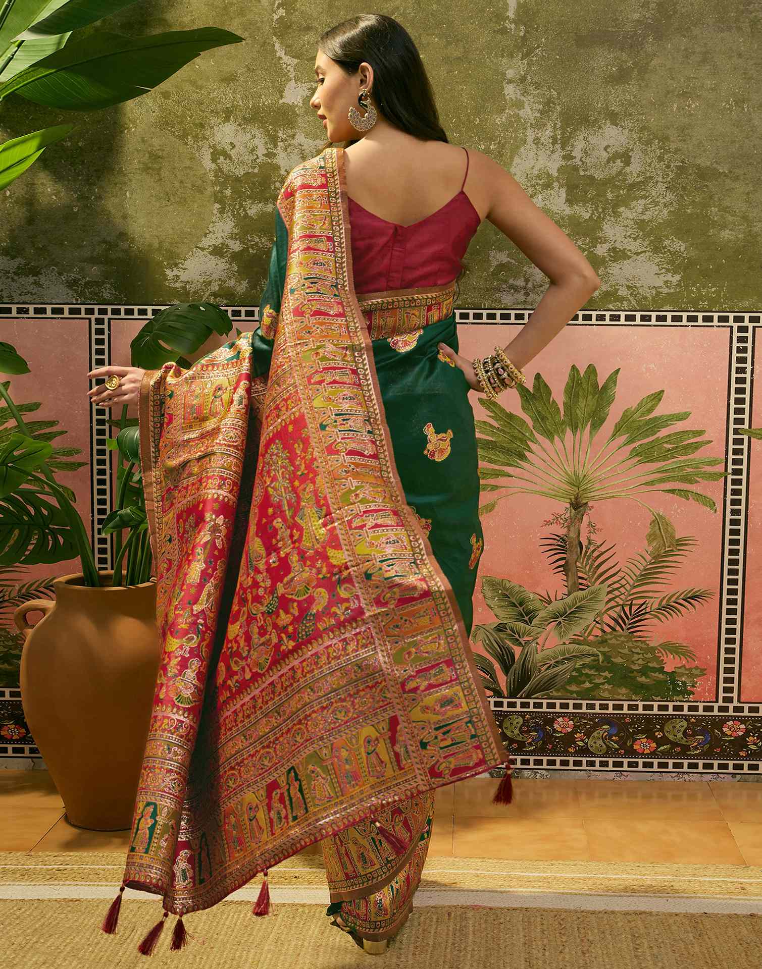 Green Silk Woven Kalamkari Saree