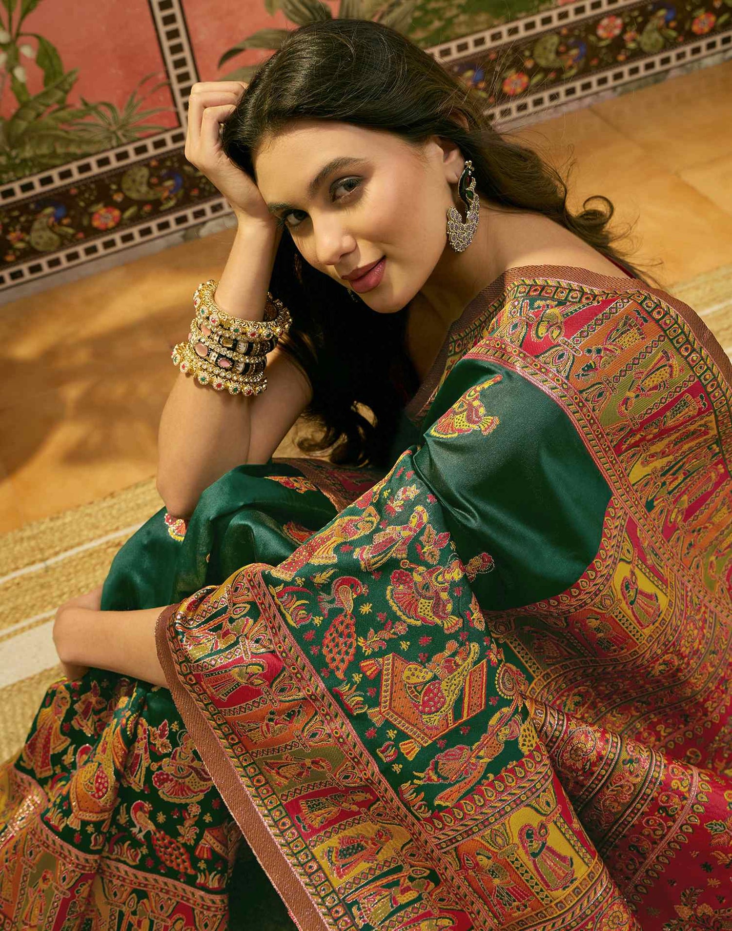 Green Silk Woven Kalamkari Saree