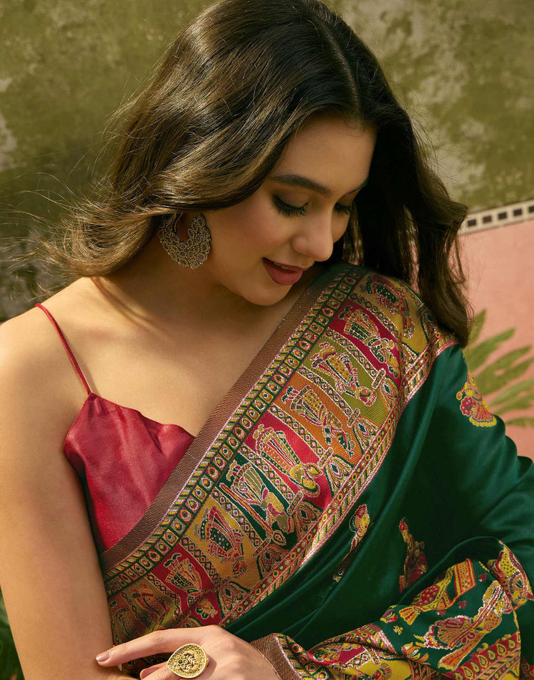 Green Silk Woven Kalamkari Saree
