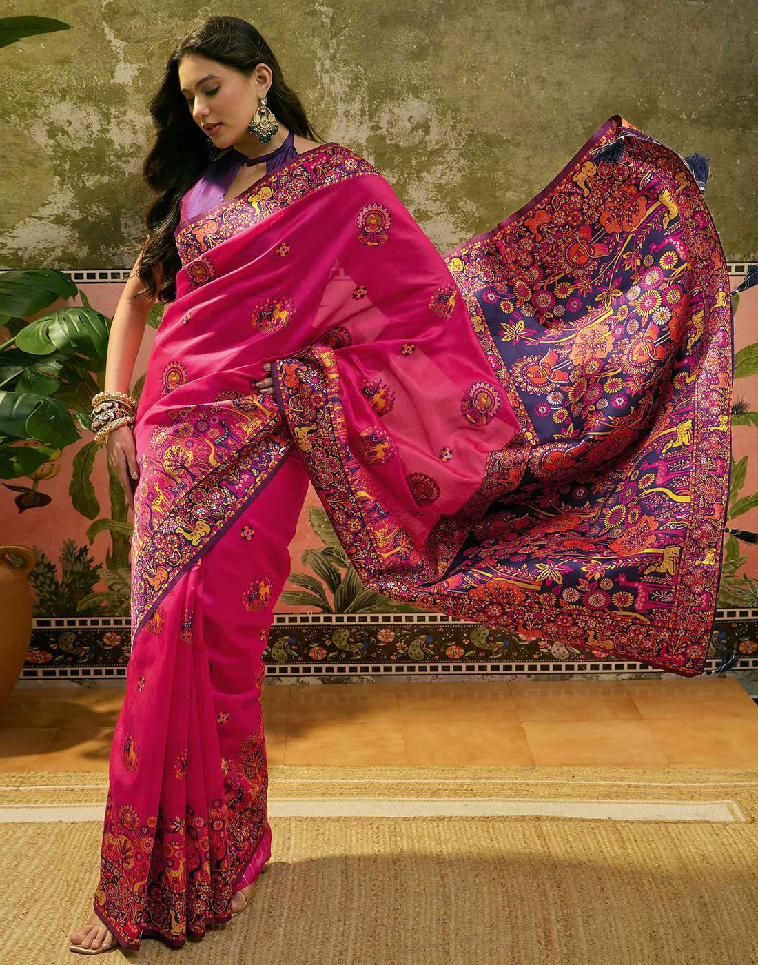 Rani Pink Silk Woven Kalamkari Saree