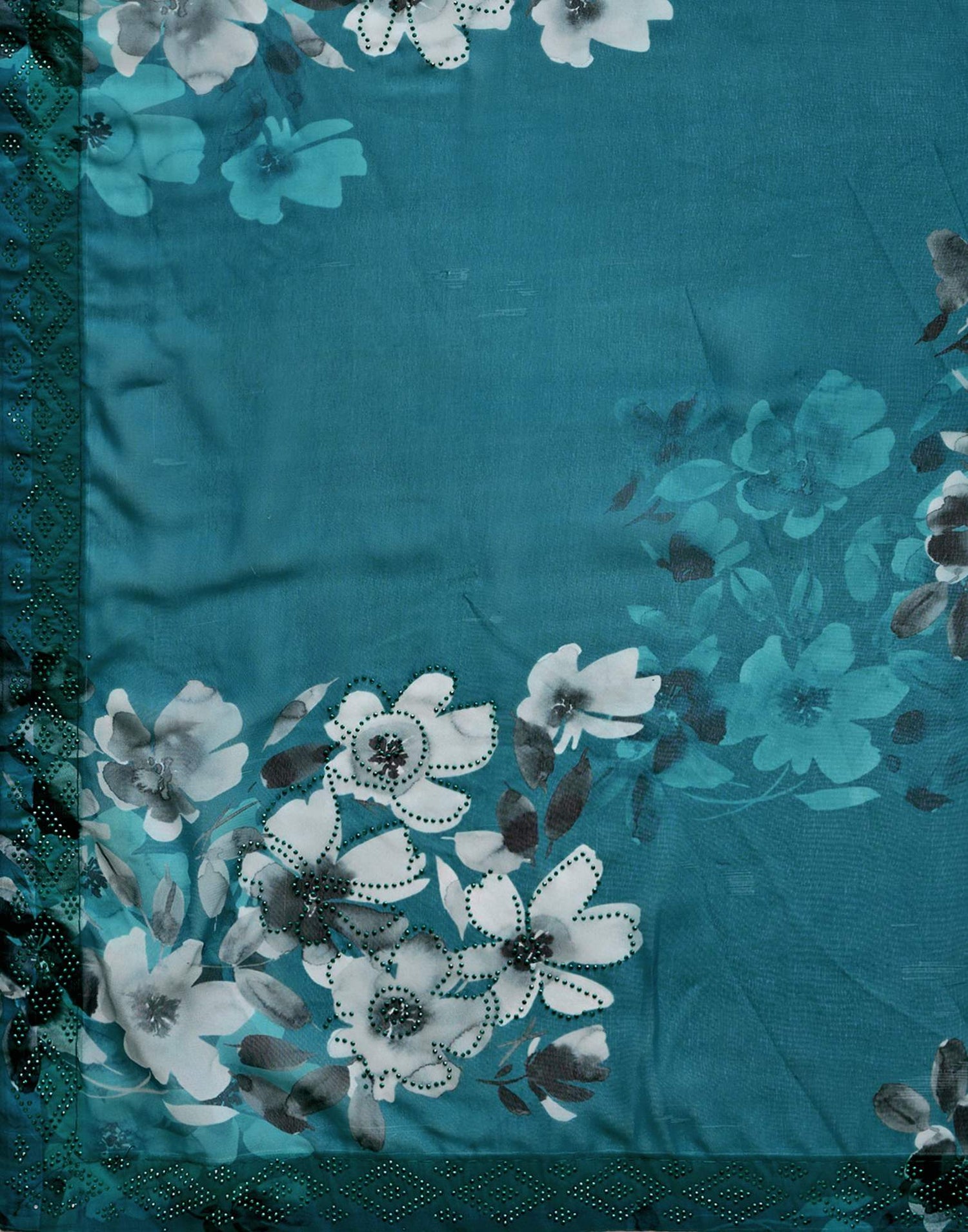 Teal Blue Georgette Floral Printed Saree