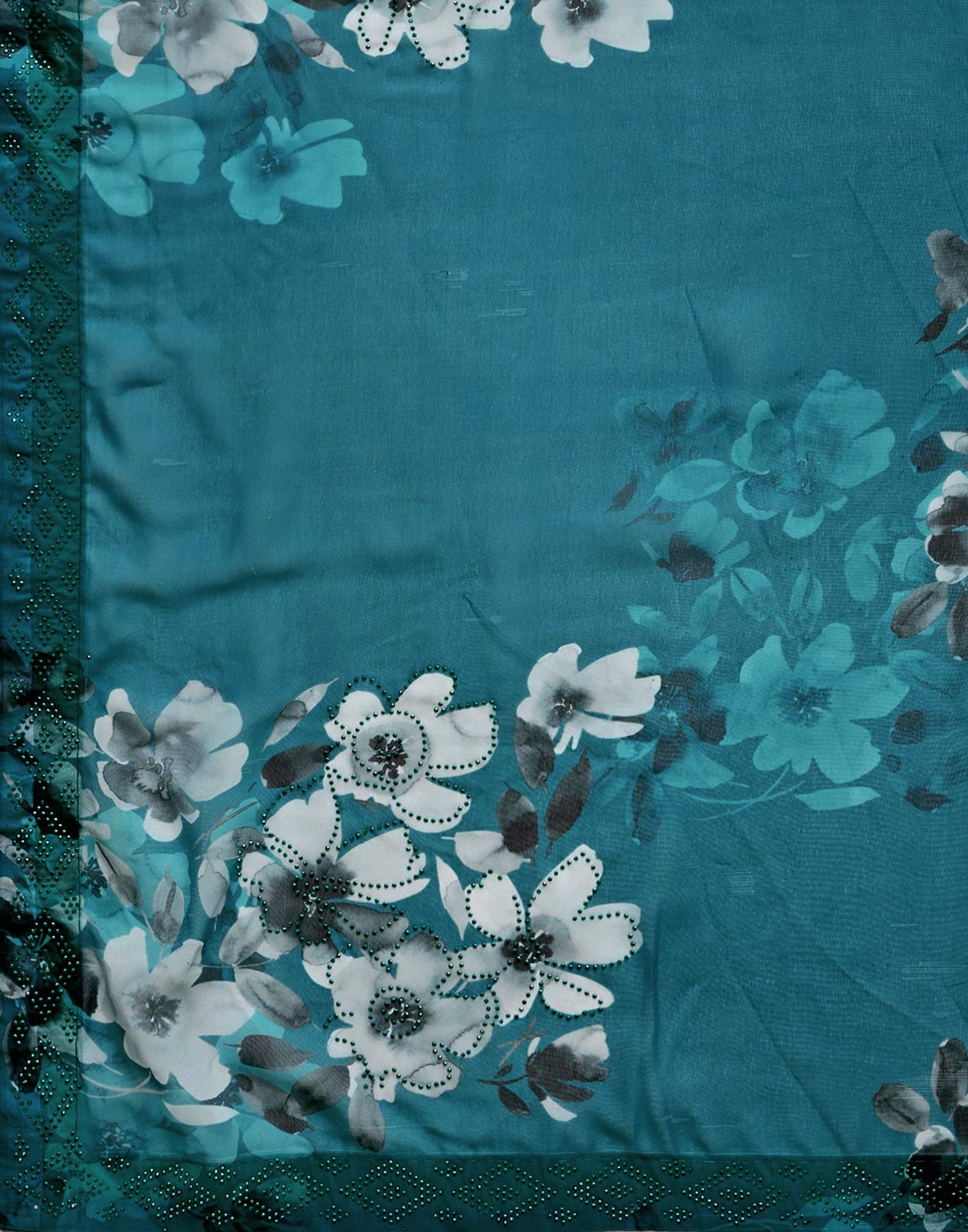 Teal Blue Georgette Floral Printed Saree
