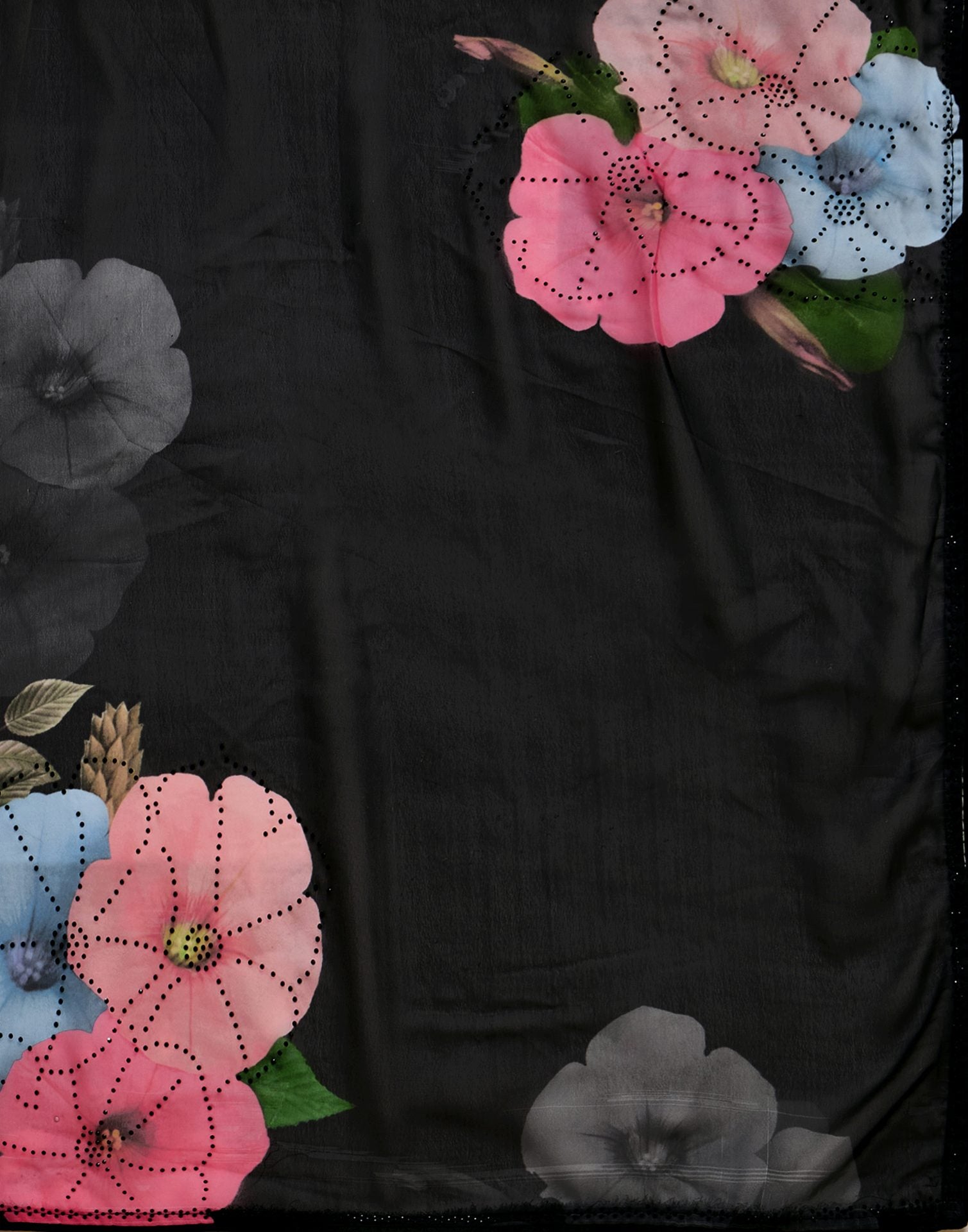 Black Georgette Floral Printed Saree