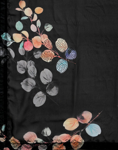 Black Georgette Floral Printed Saree