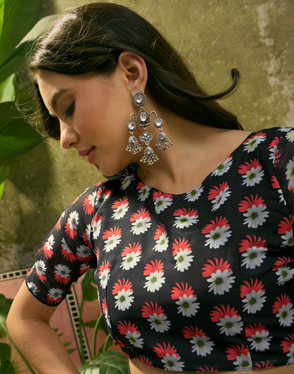 Black Georgette Floral Printed Saree