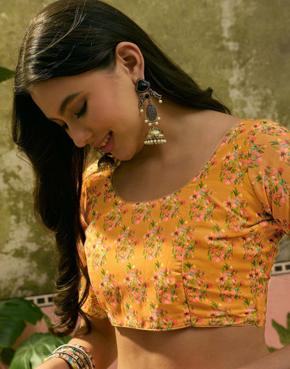 Yellow Georgette Floral Printed Saree