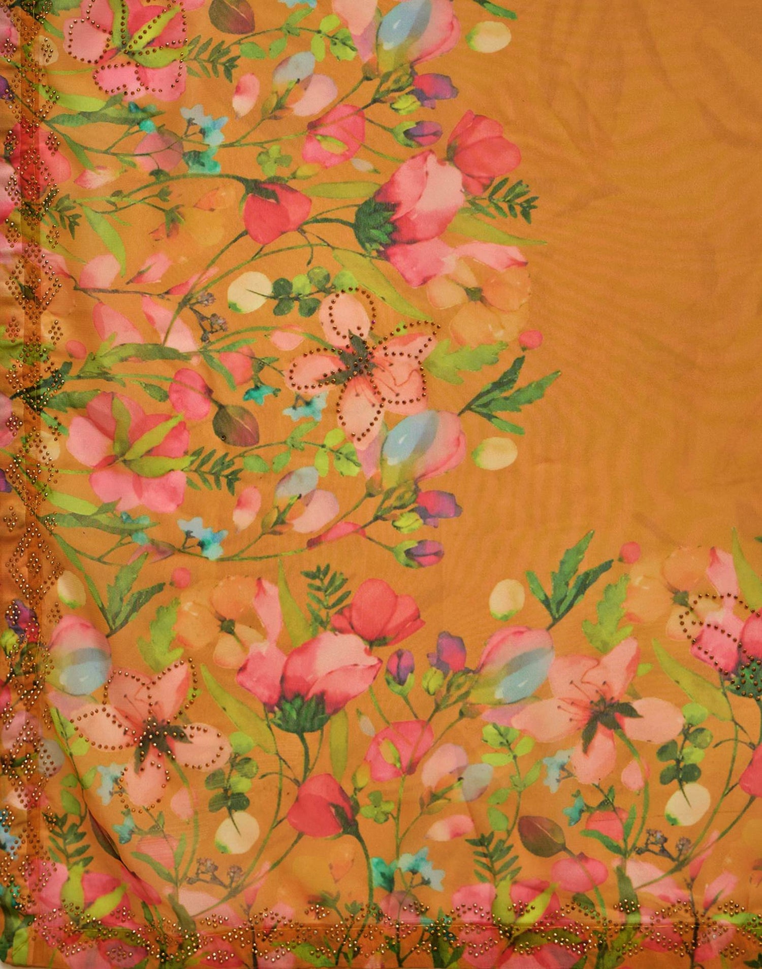 Yellow Georgette Floral Printed Saree