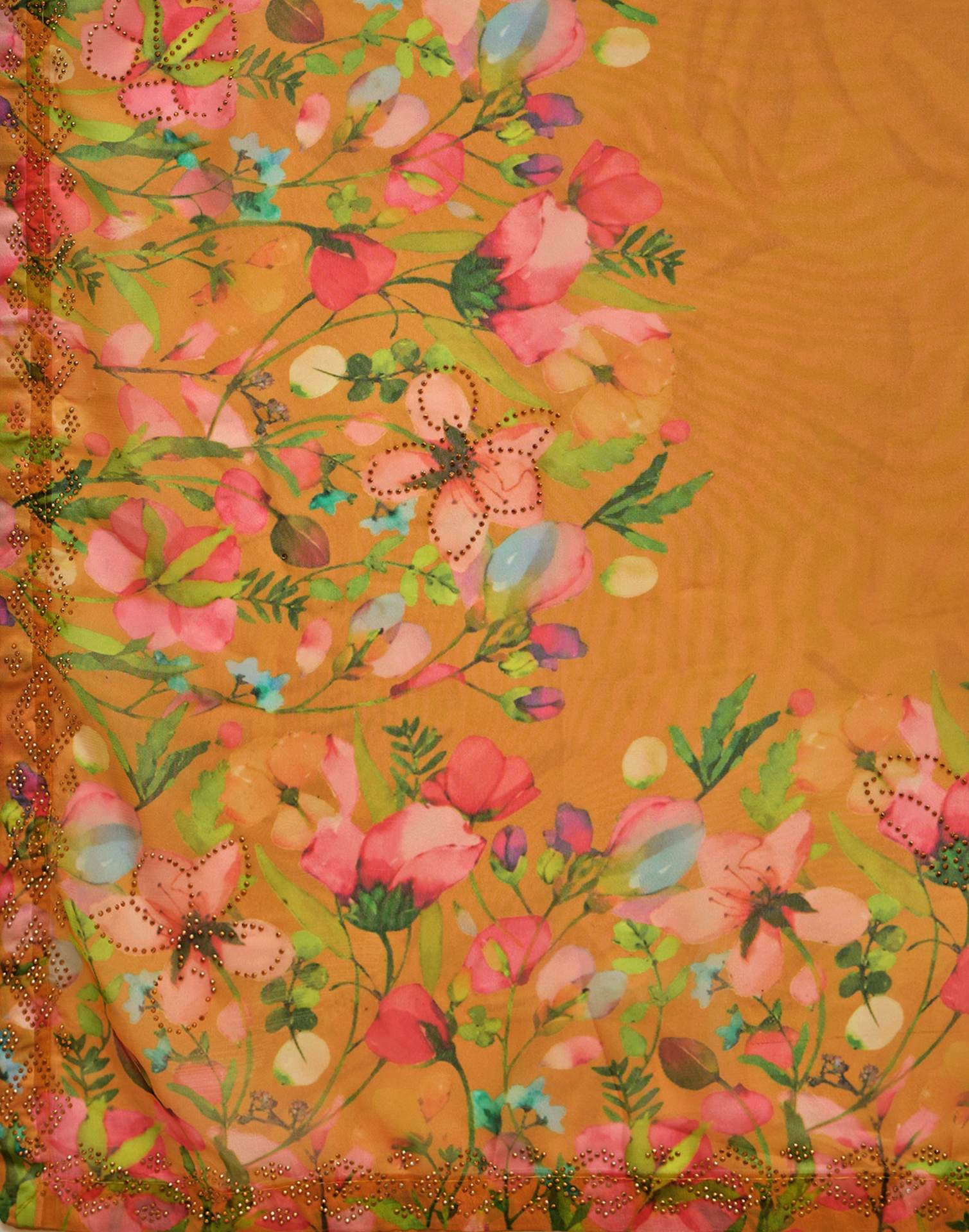 Yellow Georgette Floral Printed Saree