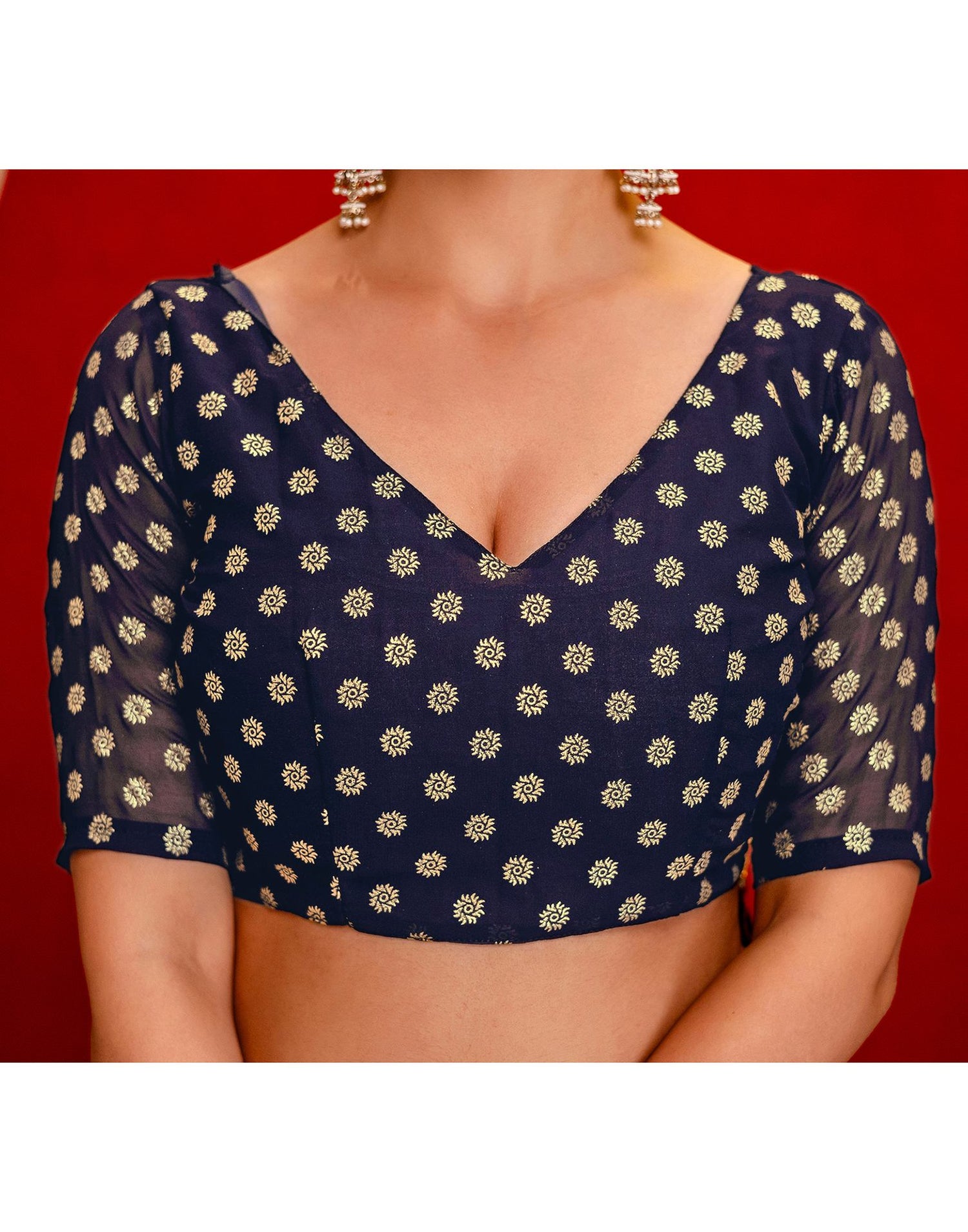 Navy Blue Georgette Foil Printed Saree