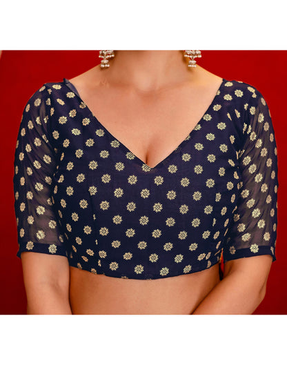 Navy Blue Georgette Foil Printed Saree