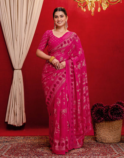 Pink Georgette Foil Printed Saree