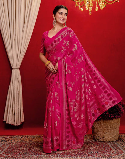 Pink Georgette Foil Printed Saree
