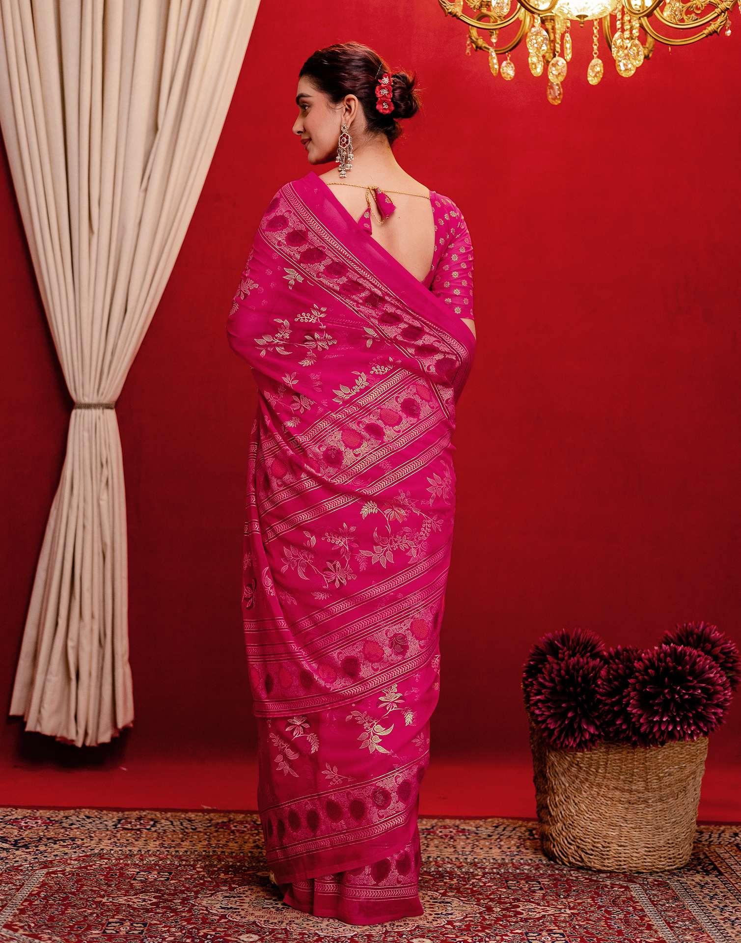 Pink Georgette Foil Printed Saree