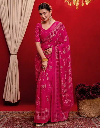 Pink Georgette Foil Printed Saree