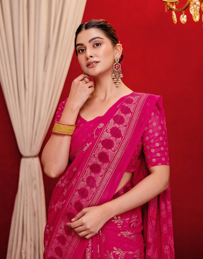 Pink Georgette Foil Printed Saree