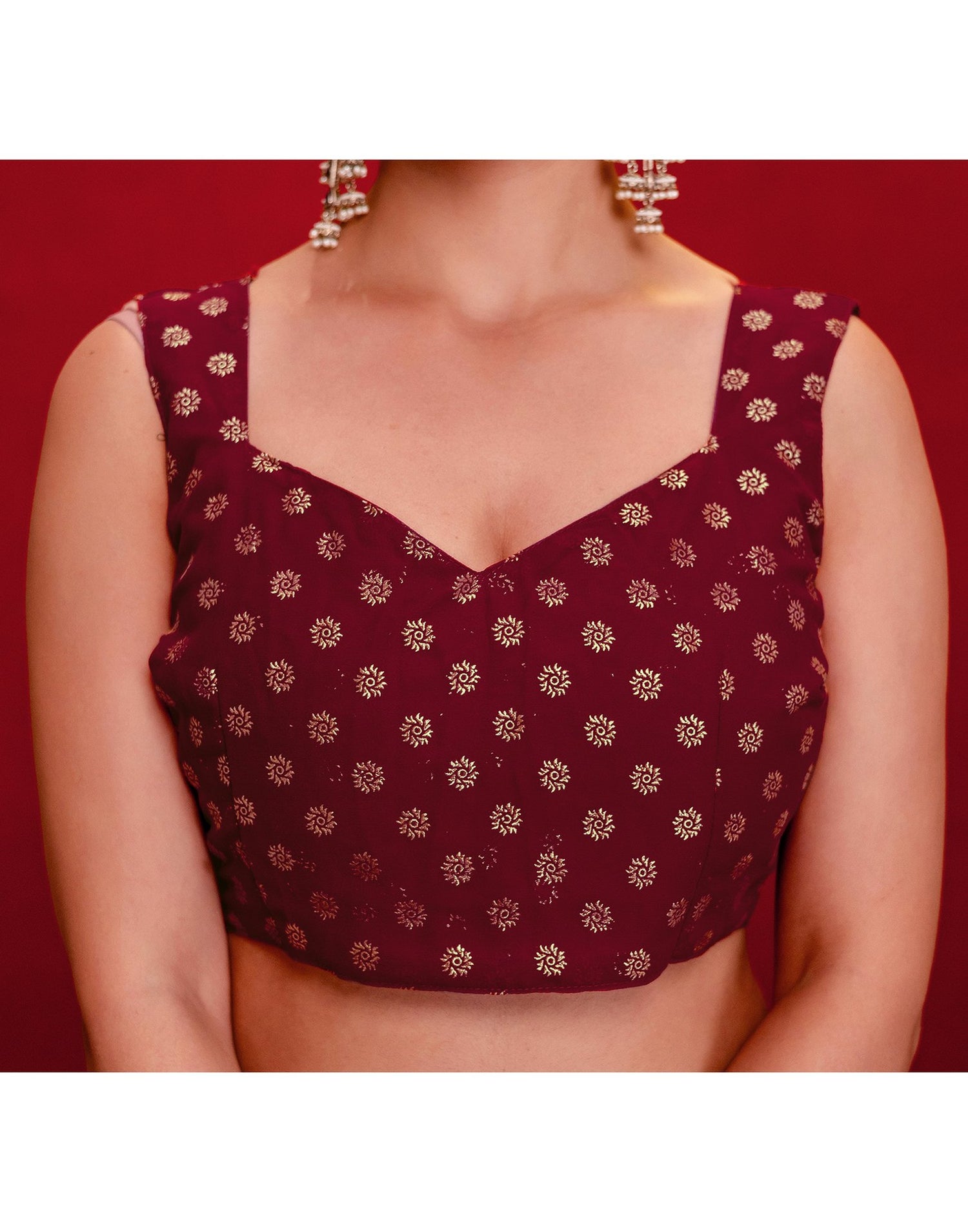 Maroon Georgette Foil Printed Saree