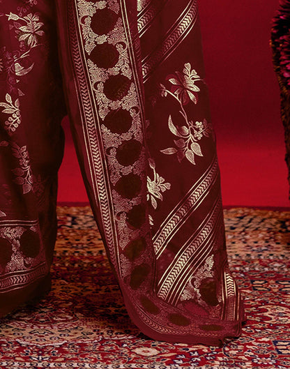 Maroon Georgette Foil Printed Saree