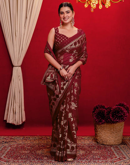 Maroon Georgette Foil Printed Saree