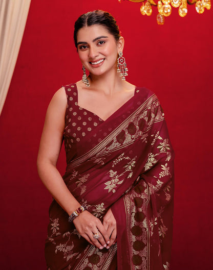 Maroon Georgette Foil Printed Saree