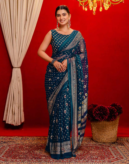 Rama Blue Georgette Foil Printed Saree