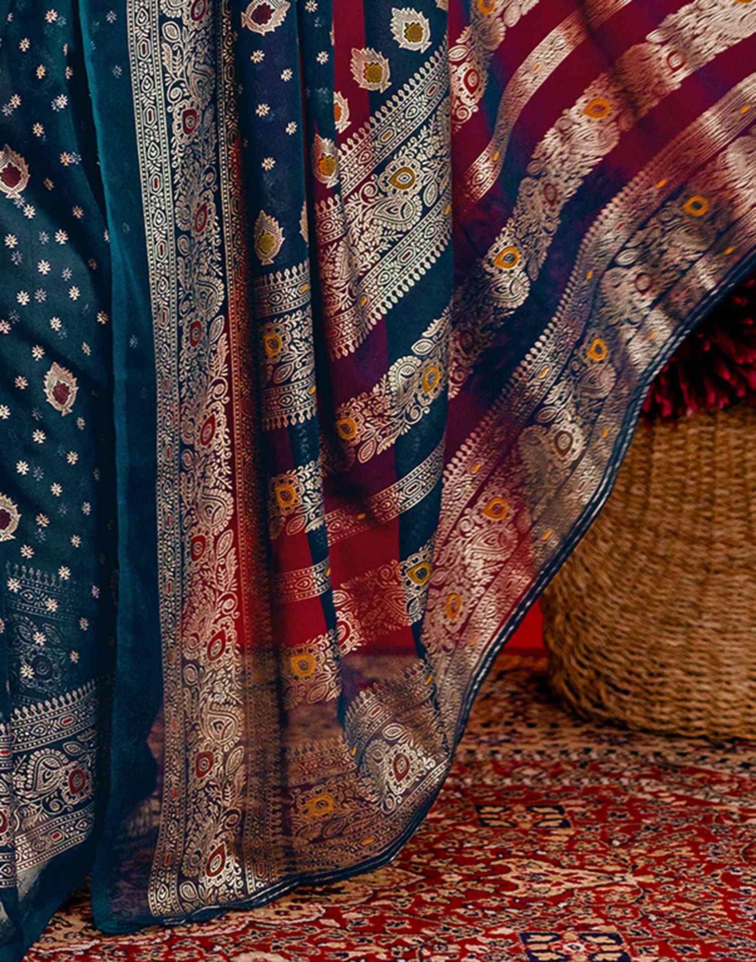 Rama Blue Georgette Foil Printed Saree