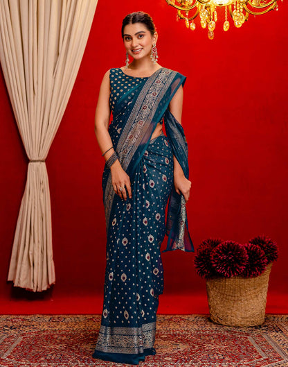 Rama Blue Georgette Foil Printed Saree