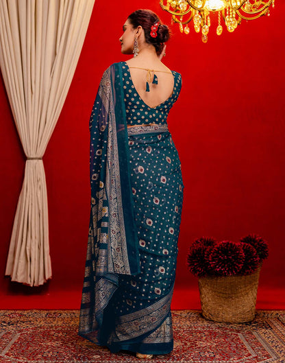 Rama Blue Georgette Foil Printed Saree