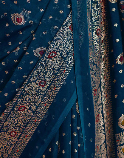 Rama Blue Georgette Foil Printed Saree