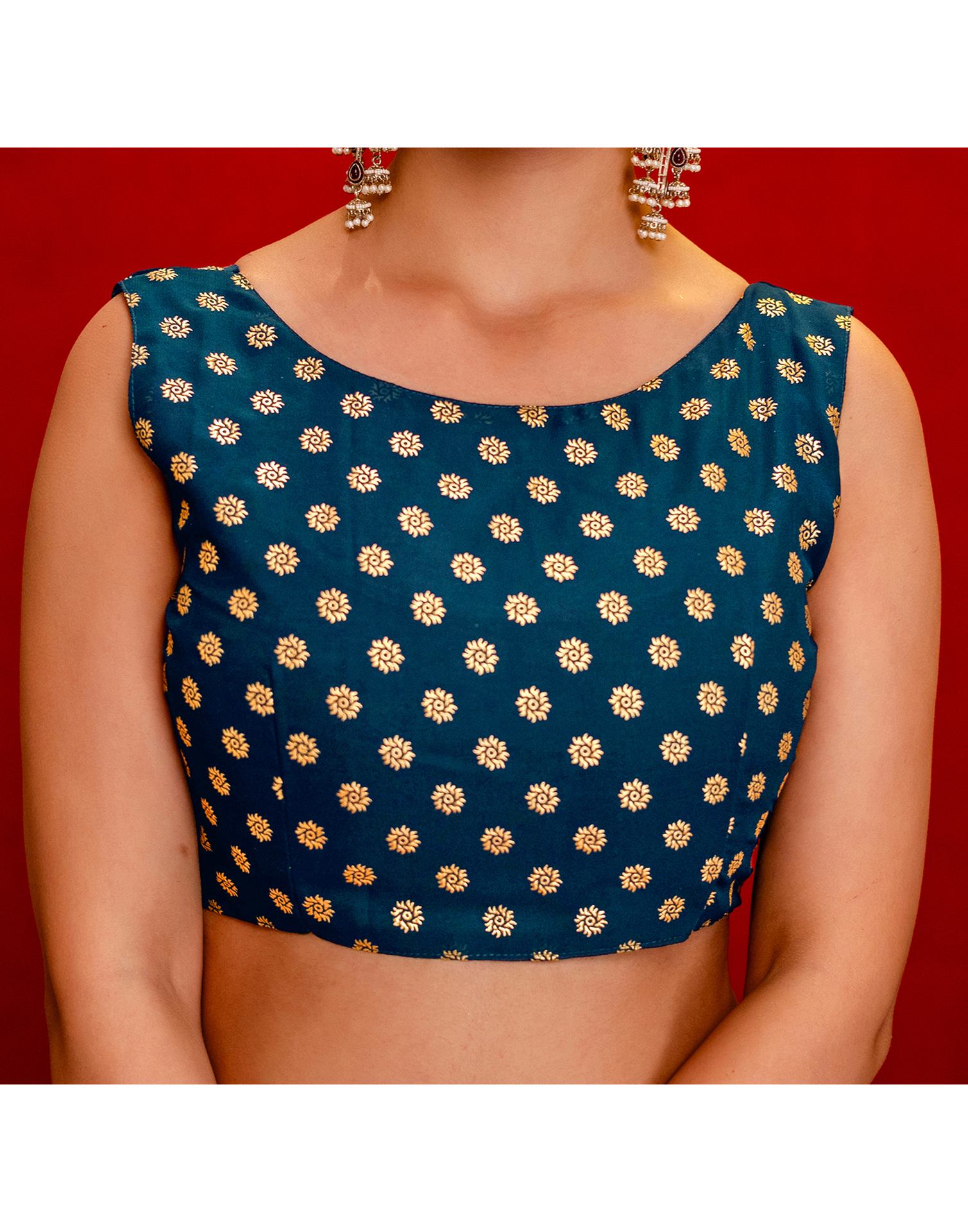 Rama Blue Georgette Foil Printed Saree