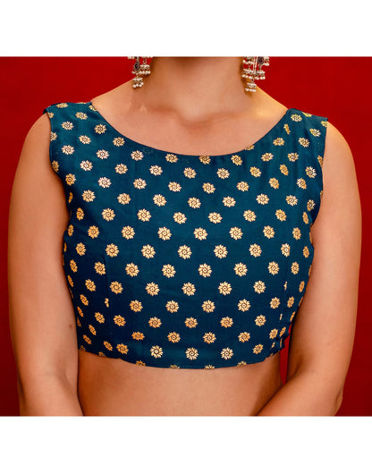 Rama Blue Georgette Foil Printed Saree