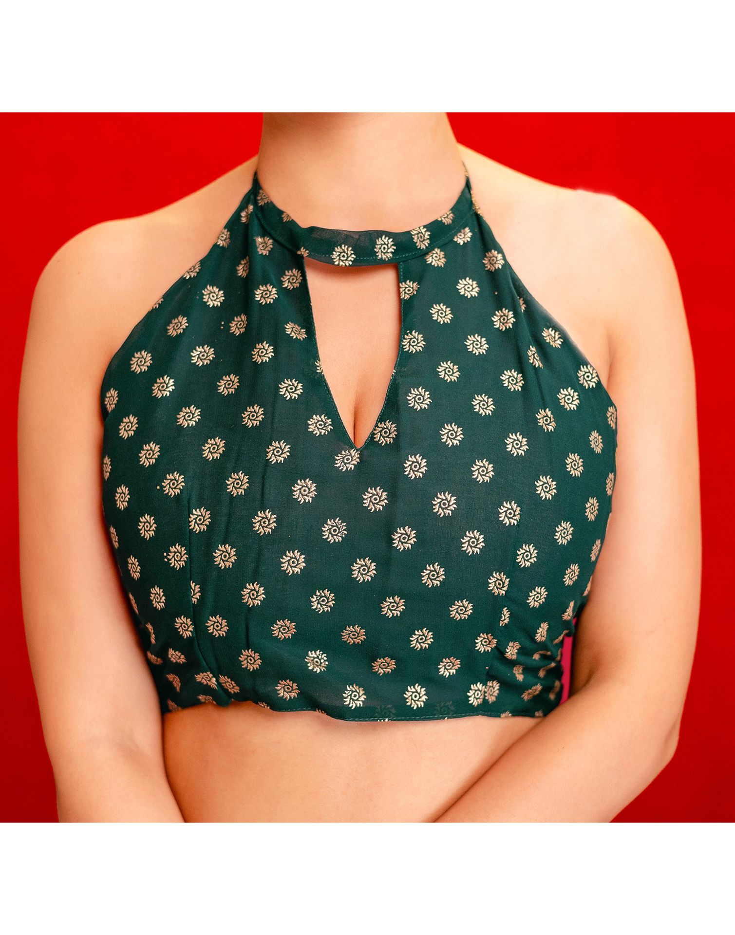 Dark Green Georgette Foil Printed Saree