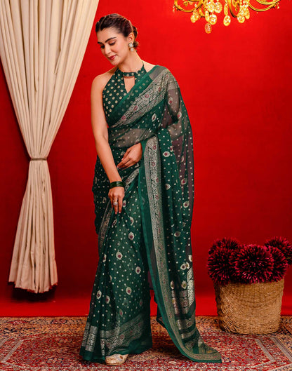 Dark Green Georgette Foil Printed Saree