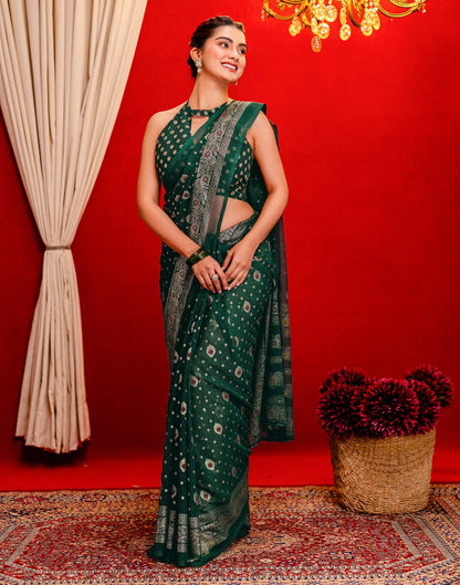 Dark Green Georgette Foil Printed Saree